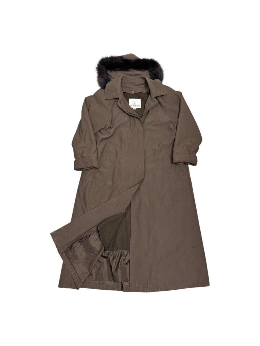 LONDON FOG Coat Vintage 90s Luxury Genuine Fur Hood Long Trench Womens 10
